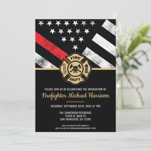 Feuerwehrakademie Abschluss Feuerwehrmann Einladung (Stehend Vorderseite)