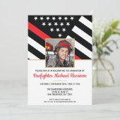 Feuerwehrakademie Abschluss Feuerwehrmann Foto Einladung (Stehend Vorderseite)