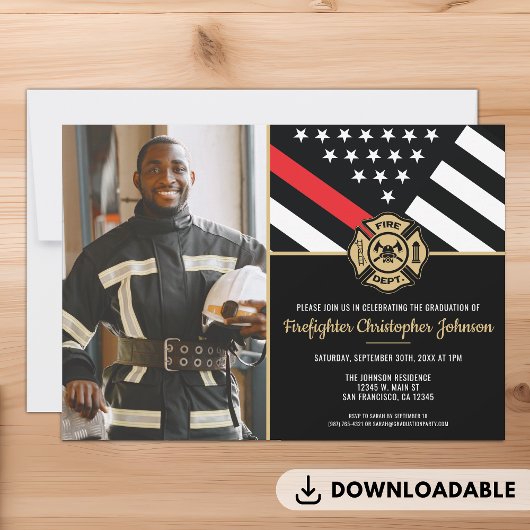 Feuerwehrakademie Abschluss Feuerwehrmann Foto Einladung