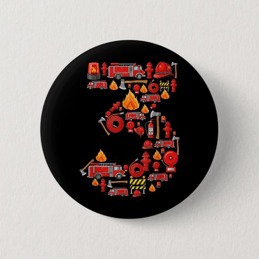 Feuerwehrauto 3. Geburtstag Junge Feuerwehrmann 3 Button (Vorderseite)