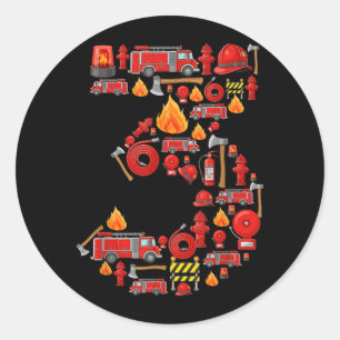 Feuerwehrauto 3. Geburtstag Junge Feuerwehrmann 3  Runder Aufkleber