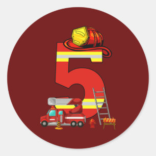 Feuerwehrauto 5. Geburtstag Junge 5 Jahre altes Kl Runder Aufkleber