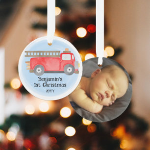 Feuerwehrauto Baby's 1. Weihnachten Foto-Andenken Ornament