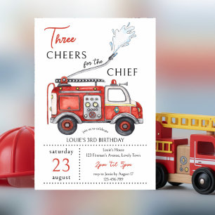 Feuerwehrauto drei Hochs Chef 3. Geburtstag Einladung