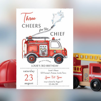 Feuerwehrauto drei Hochs Chef 3. Geburtstag Einladung