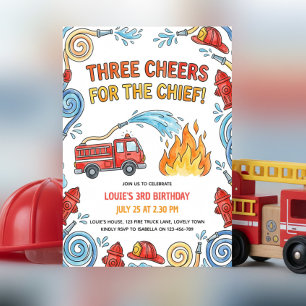 Feuerwehrauto Drei Hochs Chef Jungen Geburtstag Einladung