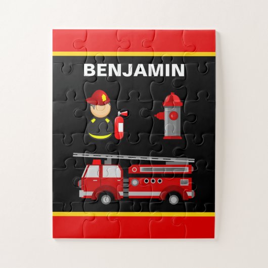 Feuerwehrauto Feuerwehrmann Personalisierter Kinde Puzzle (Vertikal)