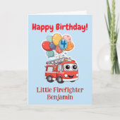 Feuerwehrauto Glückwünsche, individuelle 4. Geburt Karte (Vorderseite)