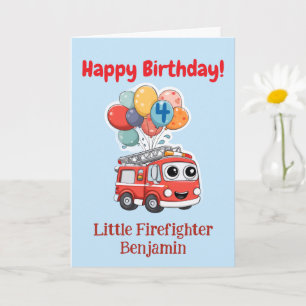 Feuerwehrauto Glückwünsche, individuelle 4. Geburt Karte