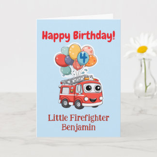 Feuerwehrauto Glückwünsche, individuelle 4. Geburt Karte