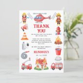 Feuerwehrauto Junge 1. Geburtstag Süßer kleiner Fe Dankeskarte (Stehend Vorderseite)