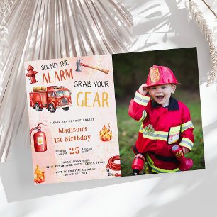 Feuerwehrauto Motor 1. Geburtstag Party Foto Einladung
