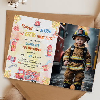 Feuerwehrauto Motor 1. Geburtstag Party Foto Einladung