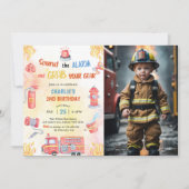 Feuerwehrauto Motor 2. Geburtstag Party Foto Einladung (Vorderseite)