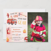 Feuerwehrauto Motor 2. Geburtstag Party Foto Einladung (Vorderseite)