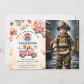 Feuerwehrauto Motor 2. Geburtstag Party Foto Einladung (Vorderseite)