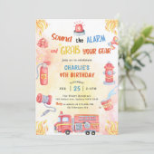 Feuerwehrauto Motor 9. Geburtstagsparty Einladung (Stehend Vorderseite)