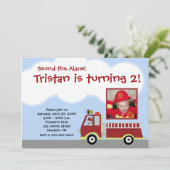 Feuerwehrauto Motor *FOTO* Einladung zum Geburtsta (Stehend Vorderseite)