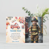 Feuerwehrauto Motor Geburtstag Danke Karte (Stehend Vorderseite)