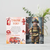 Feuerwehrauto Motor Geburtstag Danke Karte (Stehend Vorderseite)