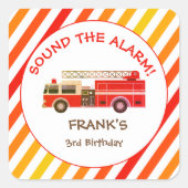 Feuerwehrauto Motor Geburtstagsparty Quadratischer Aufkleber (Vorderseite)