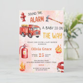 Feuerwehrauto Motor Kinderdusche Party Einladung (Stehend Vorderseite)