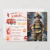 Feuerwehrauto Motor Kinderdusche Party Einladung (Vorderseite)