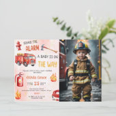 Feuerwehrauto Motor Kinderdusche Party Einladung (Stehend Vorderseite)