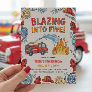 Feuerwehrauto rast in den fünften 5. Geburtstag Einladung