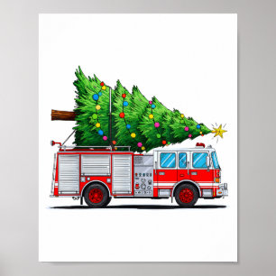 Feuerwehrauto Weihnachtsbaum Xmas Lichter Feuerweh Poster