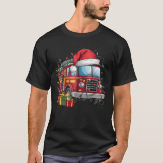 Feuerwehrauto Weihnachtsbeleuchtung Weihnachtsmann T-Shirt