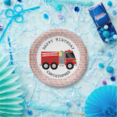 Feuerwehrauto + Ziegel Feuerwehrmann Geburtstagspa Pappteller (Party)