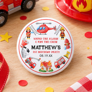 Feuerwehrautos Junge 1. Geburtstag Süße kleine P Button