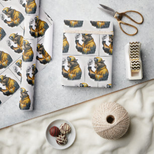 Feuerwehrbär mit rauchendem Kalifornien Geschenkpapier