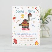 Feuerwehrdinosaurier Geburtstag Einladung (Stehend Vorderseite)