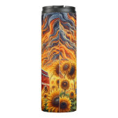 Feuerwehrfahrzeug auf dem Sonnenblumenfeld Thermosbecher (Rückseite)