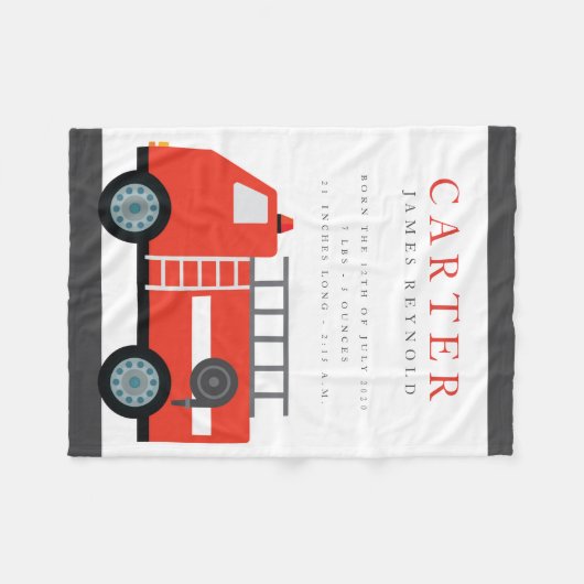 Feuerwehrfahrzeug Birth Stats Baby Blanket Fleecedecke (Vorderseite (Horizontal))