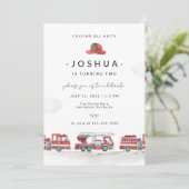 Feuerwehrfahrzeug Einladung zum Geburtstag, Feuerw (Stehend Vorderseite)