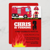 Feuerwehrfahrzeug Junge Einladung zum Geburtstag (Vorne/Hinten)