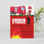 Feuerwehrfahrzeug Junge Einladung zum Geburtstag (Stehend Vorderseite)