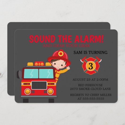 Feuerwehrfahrzeug Kinder Einladung zum Feuerwehrma (Vorne/Hinten)