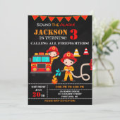 Feuerwehrfahrzeug-Party zum Geburtstag Einladung (Stehend Vorderseite)