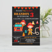 Feuerwehrfahrzeug-Party zum Geburtstag Einladung (Stehend Vorderseite)