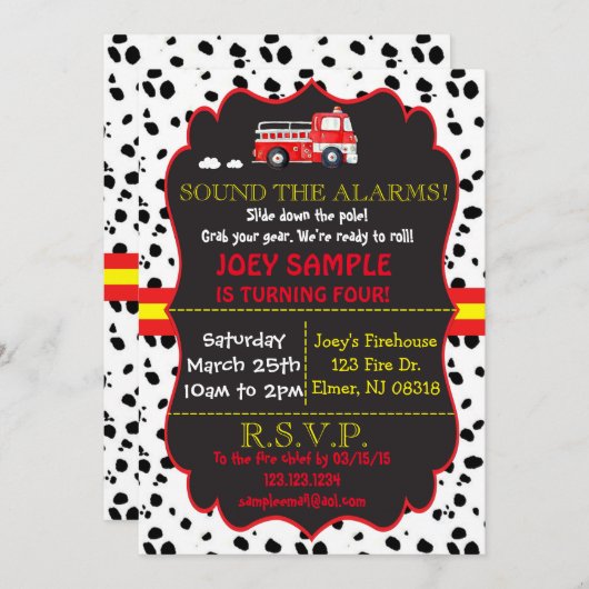 Feuerwehrfahrzeuge Einladung zum Geburtstag (Vorne/Hinten)