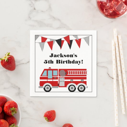 Feuerwehrfahrzeuge Geburtstagspartei Personalisier Serviette (Beispiel)
