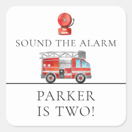 Feuerwehrfahrzeuge Geburtstagsparty-Aufkleber Quadratischer Aufkleber