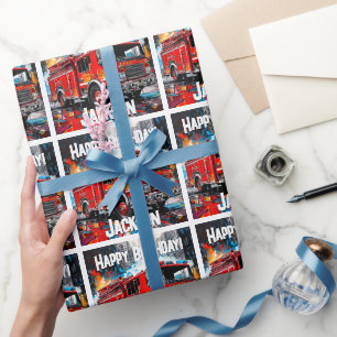 Feuerwehrfahrzeuge in der Stadt Geschenkpapier