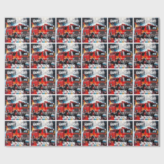 Feuerwehrfahrzeuge in der Stadt Geschenkpapier (Flach)