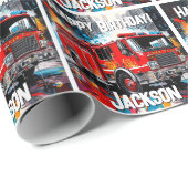 Feuerwehrfahrzeuge in der Stadt Geschenkpapier (Rolleneckpunkt)