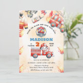 Feuerwehrfahrzeuge Motor 2. Geburtstag Party Einladung (Stehend Vorderseite)